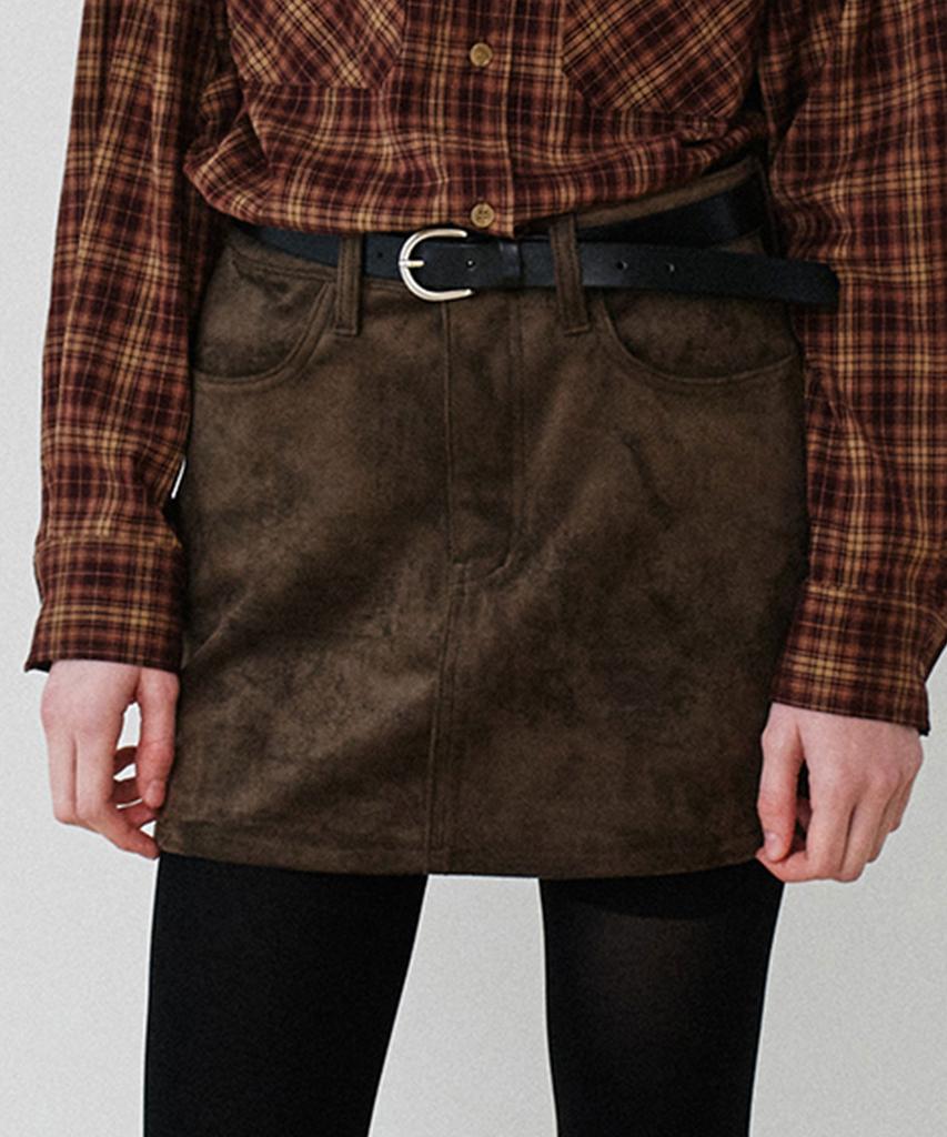 Grass Plan Suede Mini Skirt_Khaki Brown