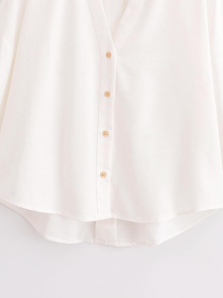 2025 Spring Women's European & American Style Linen Mid-Sleeve Shirt - Fashionable & Versatile