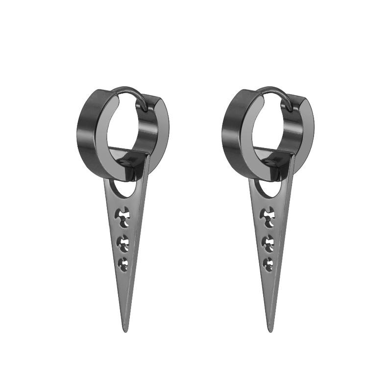 1Pair Silver/Black Titanium Steel Piercing Earring Triangle Geometric Korea Punk Jewelry Men's and Women's Jewelry
