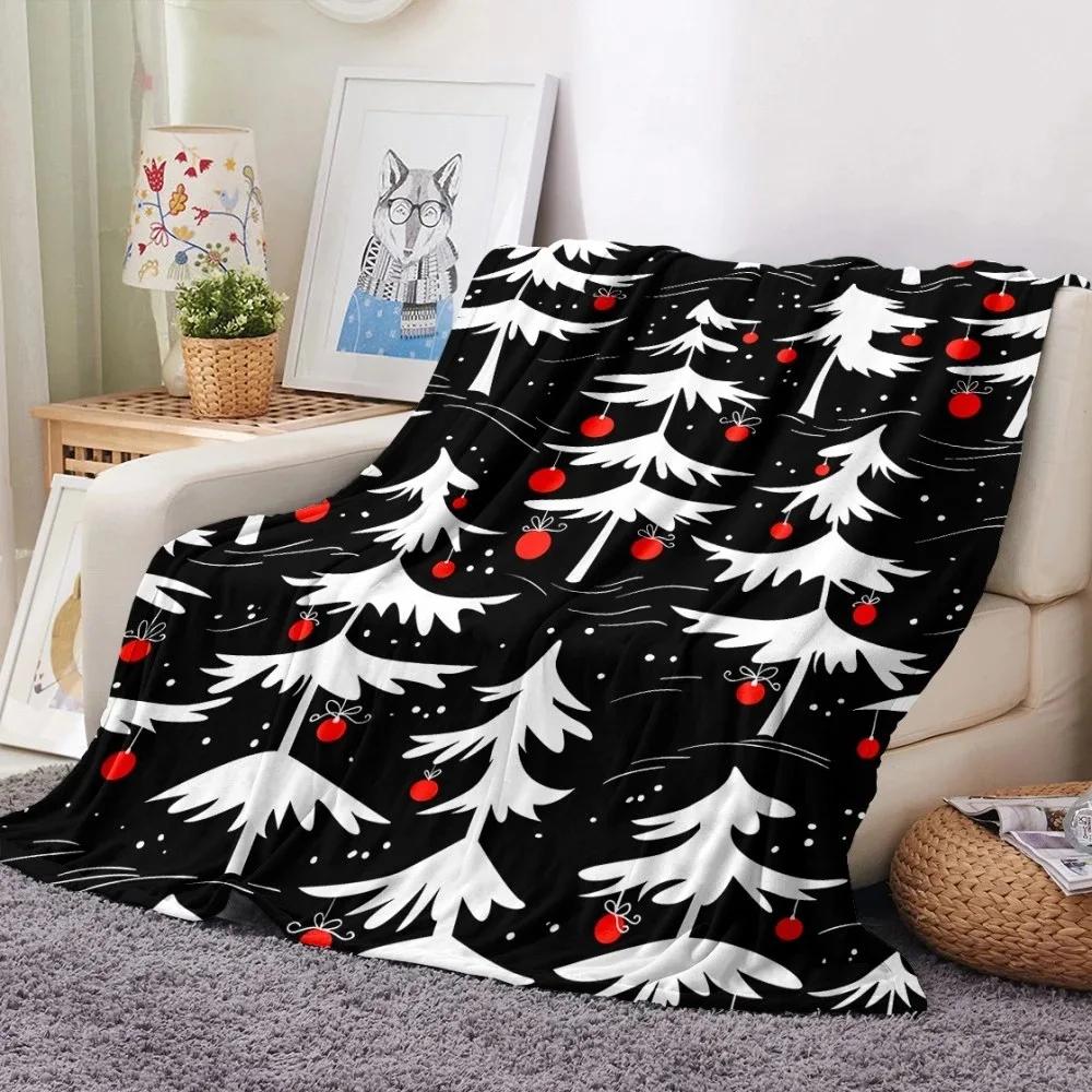Christmas Theme Flannel Throw Blanket Christmas Tree Snowflake Pattern for Couch Bed Sofa Festival Gift for Boy Girl Lightweight