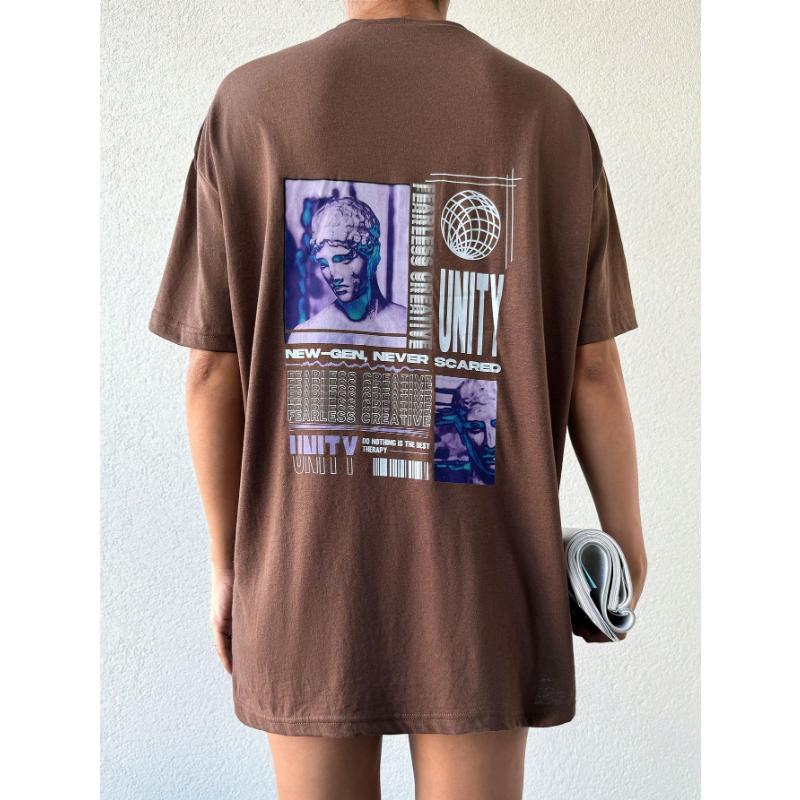 T-shirt a maniche corte con spalle scese e stampa fantasia Cottnline