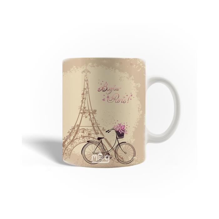 Mug - La Tour Eiffel - Bicyclette Rose - Céramique - 30cl - Compatible lave-vaisselle