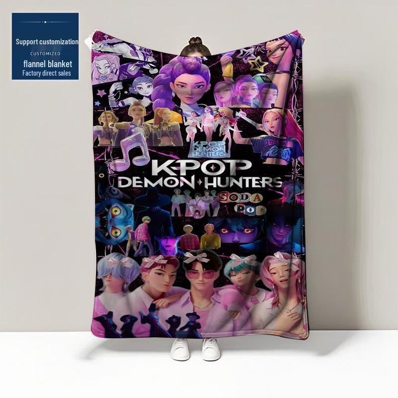 K-POP Demon Hunter Team Flannel Blanket – Custom Pattern Air Conditioning & Leg Cover Blanket