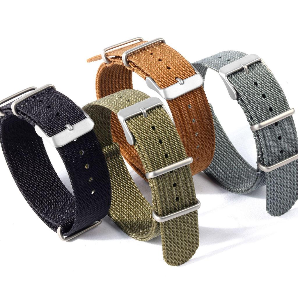 NATO One-Piece Nylon Canvas Watch Strap - Fine Woven Solid Color, 18/20/22mm