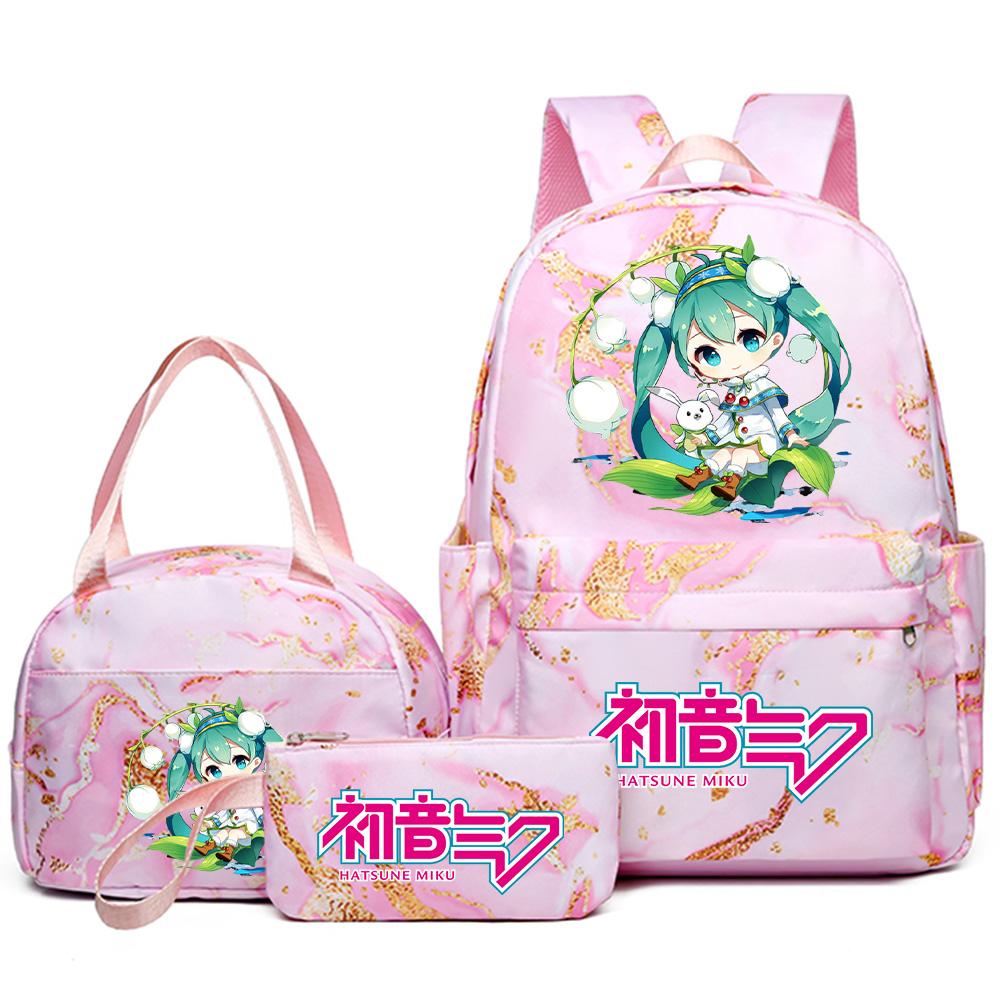 3Pcs/set Anime Hatsune Miku Printed Backpack Handbag Pencil Case for Teenager Student Bookbag Schoolbag Women Large Capacity Waterproof Travel Bag