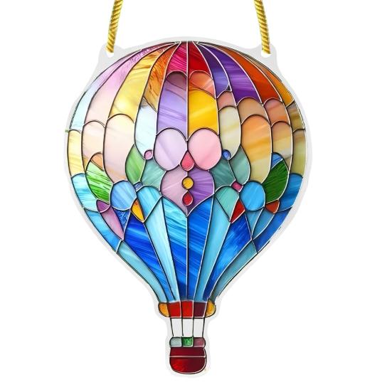 Stained Glass Style Hot Air Balloon Suncatcher 2D Acrylic Window Hanging Ornament for Home Garden Wall Window Decor