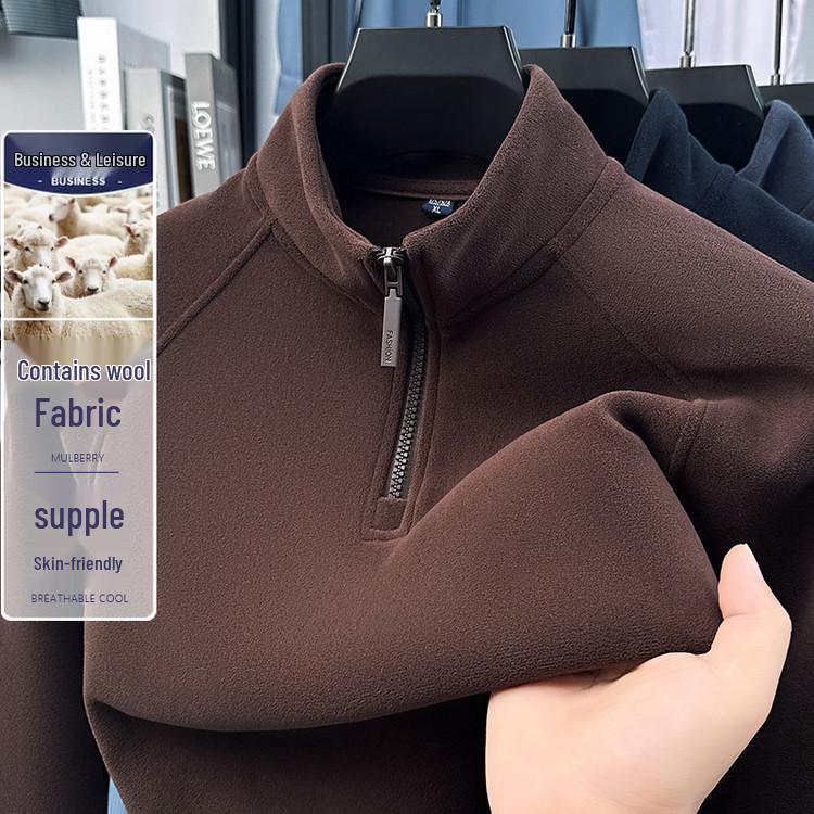 Men s Winter Warm Double-Sided Velvet Half-Zip Stand Collar Long Sleeve Casual Sweatshirt XL