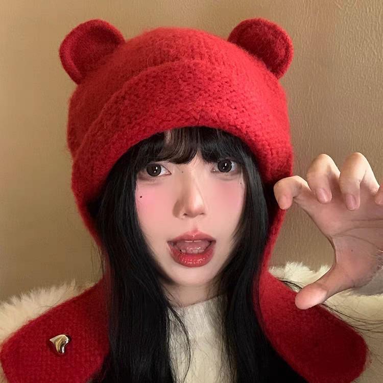 Cozy Knit Bear-Ear Lei Feng Hat - Cute & Versatile Ear Protection for Autumn/Winter