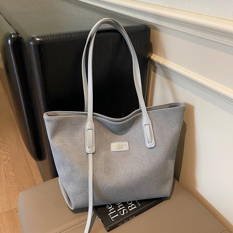 Summer new large-capacity contrasting color tote bag fashion shoulder bag underarm bag casual shopping bag