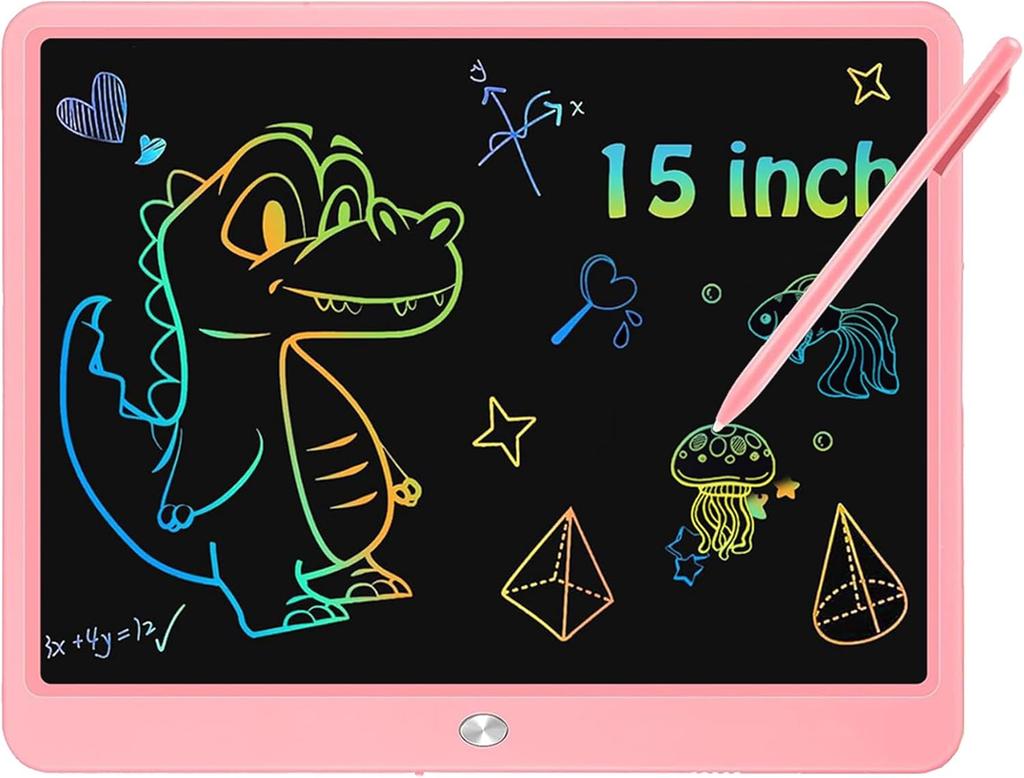 Colourful LCD Writing Board Children 15 Inch Painting  Tablet Ektronic Graphic Tablet 3-12 Year Old Girls Boys Children Toy Gifts (Pink)