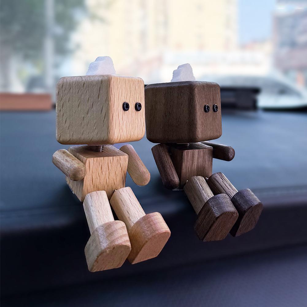 Handmade Shaking Feet Doll Wear Resist Cute Car Wood Ornaments with Clips Funny Wood Desktop Decor for Car Dashboard Decorations