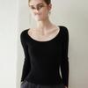 Elegant 100% Cashmere U-Neck Knit Sweater for Women - Slim-Fit, Ribbed, Soft, and Smooth