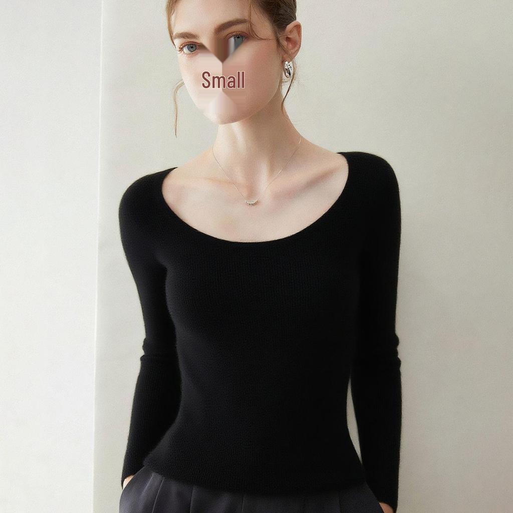 Elegant 100% Cashmere U-Neck Knit Sweater for Women - Slim-Fit, Ribbed, Soft, and Smooth