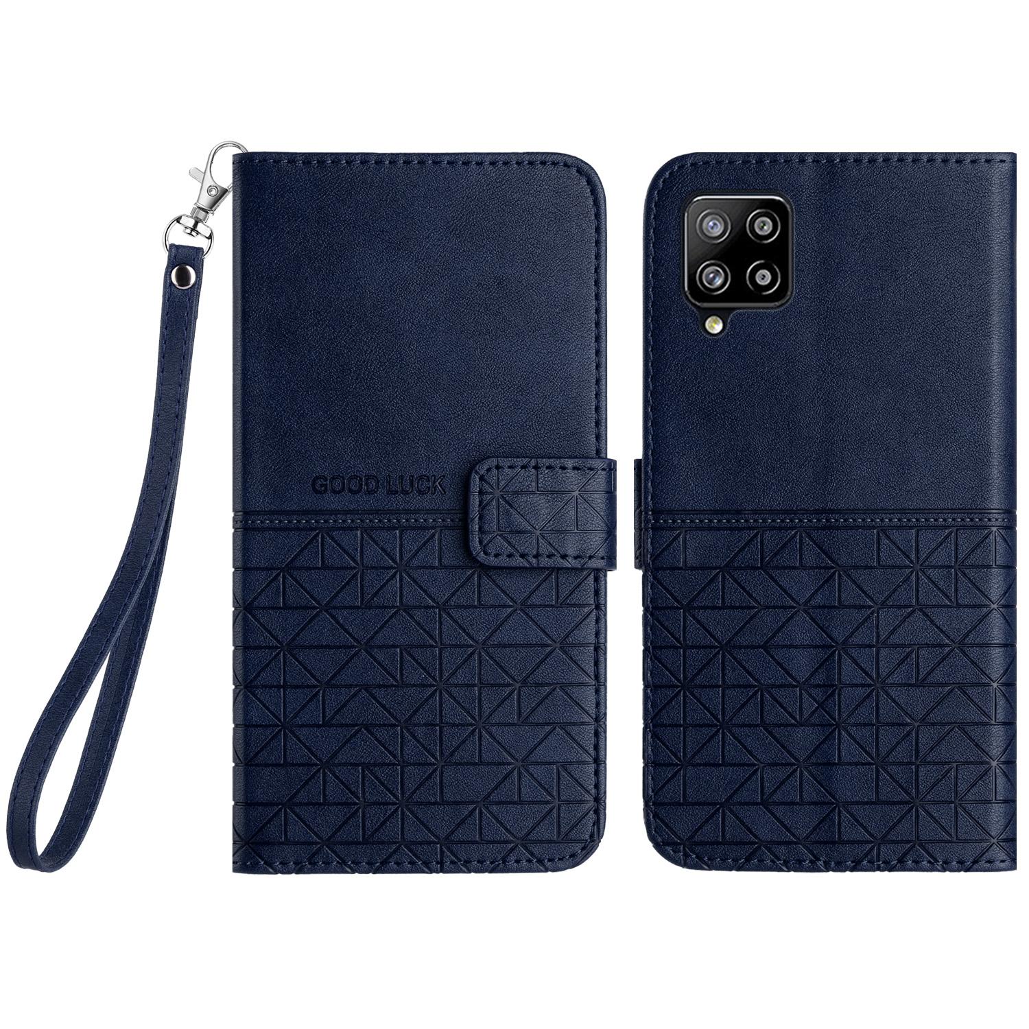 

For Samsung Galaxy A42 5G Wallet Case Microfiber Leather Geometric Imprinted Phone Stand Cover Blue