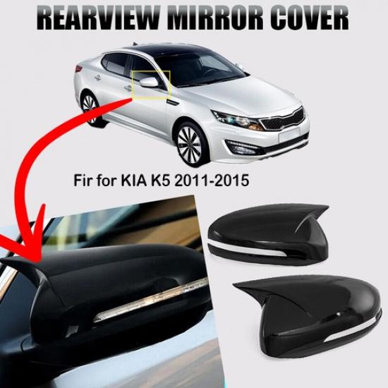2PCS Glossy Black Rearview Side Mirror Cover Caps For Kia Optima K5 2011-2015
