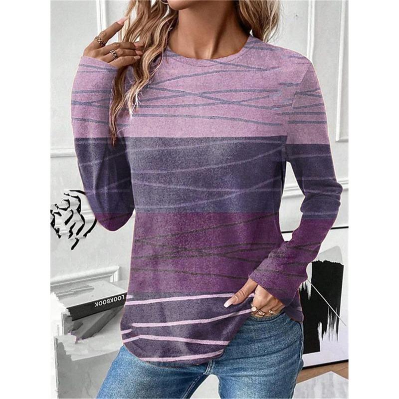 Spring Autumn Long Sleeve Striped Pattern Women T-Shirts Street 3D Printing Ladies Tee 3XL Plus Size Casual Tops