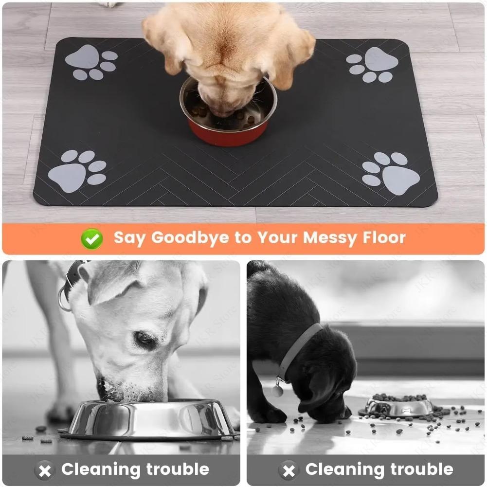 Quick Dry Pet Food Mat Absorbent Waterproof Bowl Placemat with Rubber Backing for Dog Cat Feeding Area Floor Protection