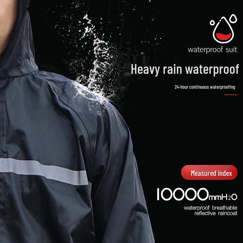 Men's Black Reflective Full-Body Raincoat and Pants Set for Motorcycle Riding