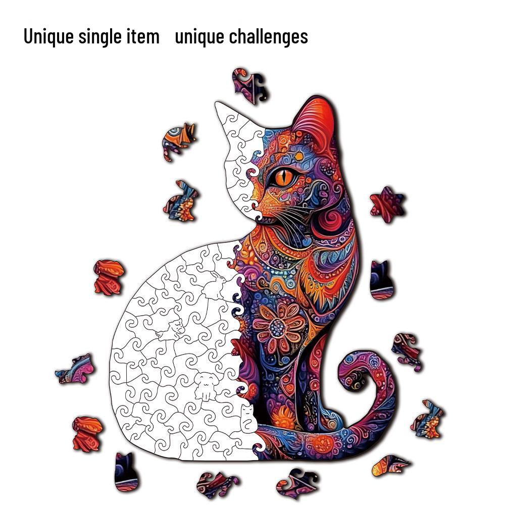 HOOLOOG Irregular Wooden Cat Jigsaw Puzzle Money Box Gift