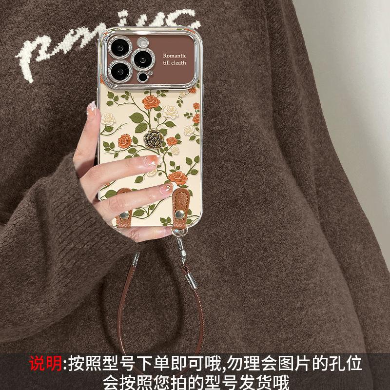 Rose doll lanyard suitable for apple 15pro mobile phone case iphone17 electroplated silicone 16 retro anti-drop