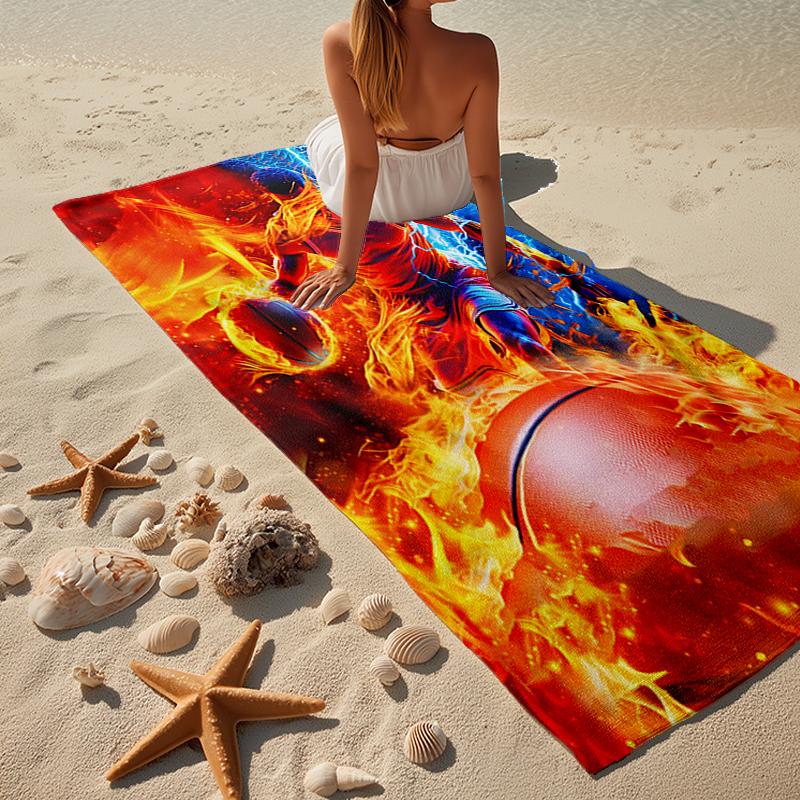 Football Player In Flames Beach Towel, Super Soft Microfiber, Gift for Her/Him, Birthday, for Pool, Beach, Travel, Home Decor Fan Gifts