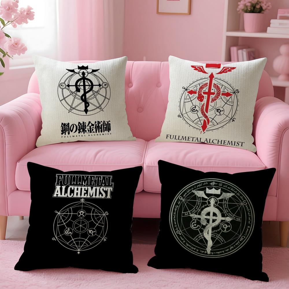 F-Fullmetal A-Alchemist Cushion Cover Linen Organic Fabric Double-Sided Printing Breathable Pillow Case Sofa Home Decor Gift