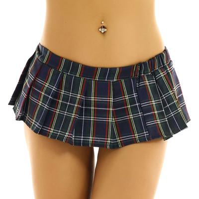 Womens Ladies Anime Schoolgirl Role Play Costume Lingerie Elastic Mid Waist Miniskirt Plaid Pleated Skirt