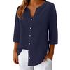 Women's 3/4 Sleeve Button Up Shirt V Neck Dressy Casual Summer Blouses Business Tops Work Collared Shirts
