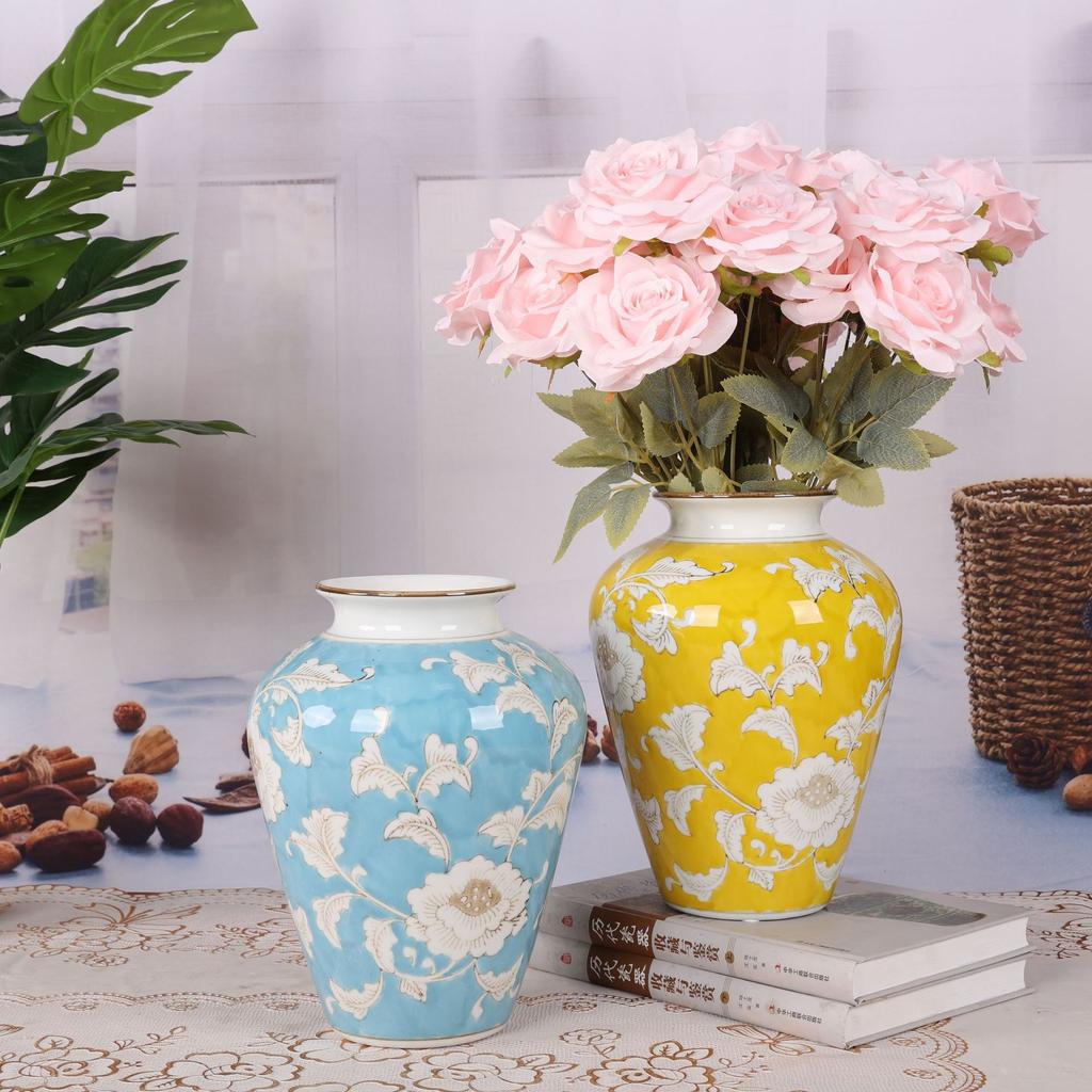 Chinese-style Retro Ceramic Vase Blue and White Porcelain Vase Flowerpot Flower Arrangement Accessories Home Decoration