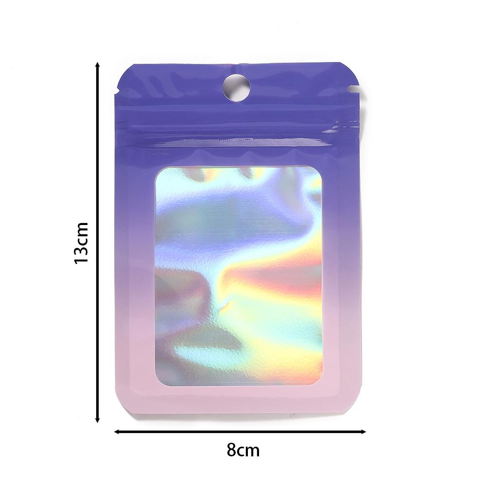 50pcs Thicken Ziplock Bags Gradient Holographic Laser AB Color Plastic Pouch for DIY Jewelry Storage Pouch Zip Lock Bag