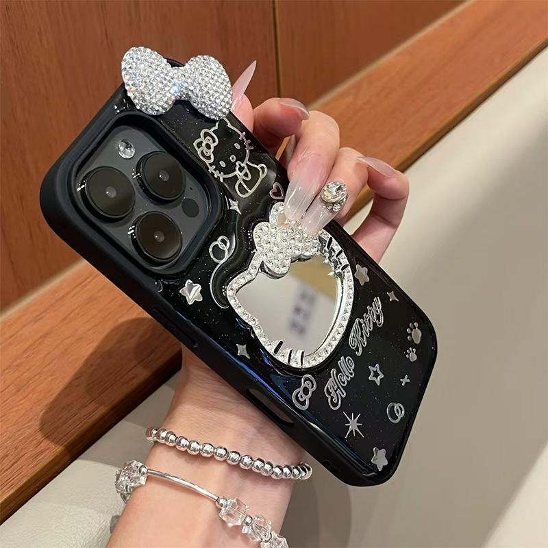 Applicable Iphone16Promax Mirror Kt Cat Bow Star Glitter Mobile Phone Case Apple 17 Women'S Fashion
