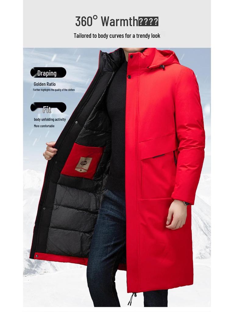 Winter Warm Long Down Coat for Men, Plus Size Knee-Length Outerwear for Middle-Aged and Older
