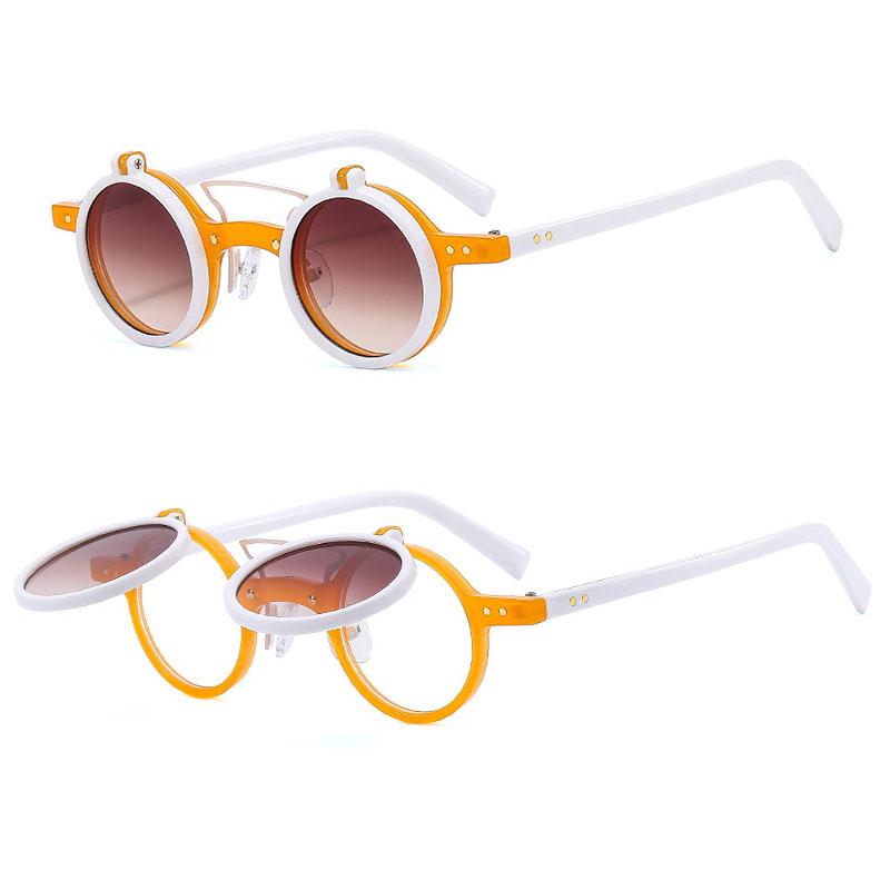 SHAUNA Retro Nieten Kleine Runde Punk Doppellagige Muschel Sonnenbrille UV400