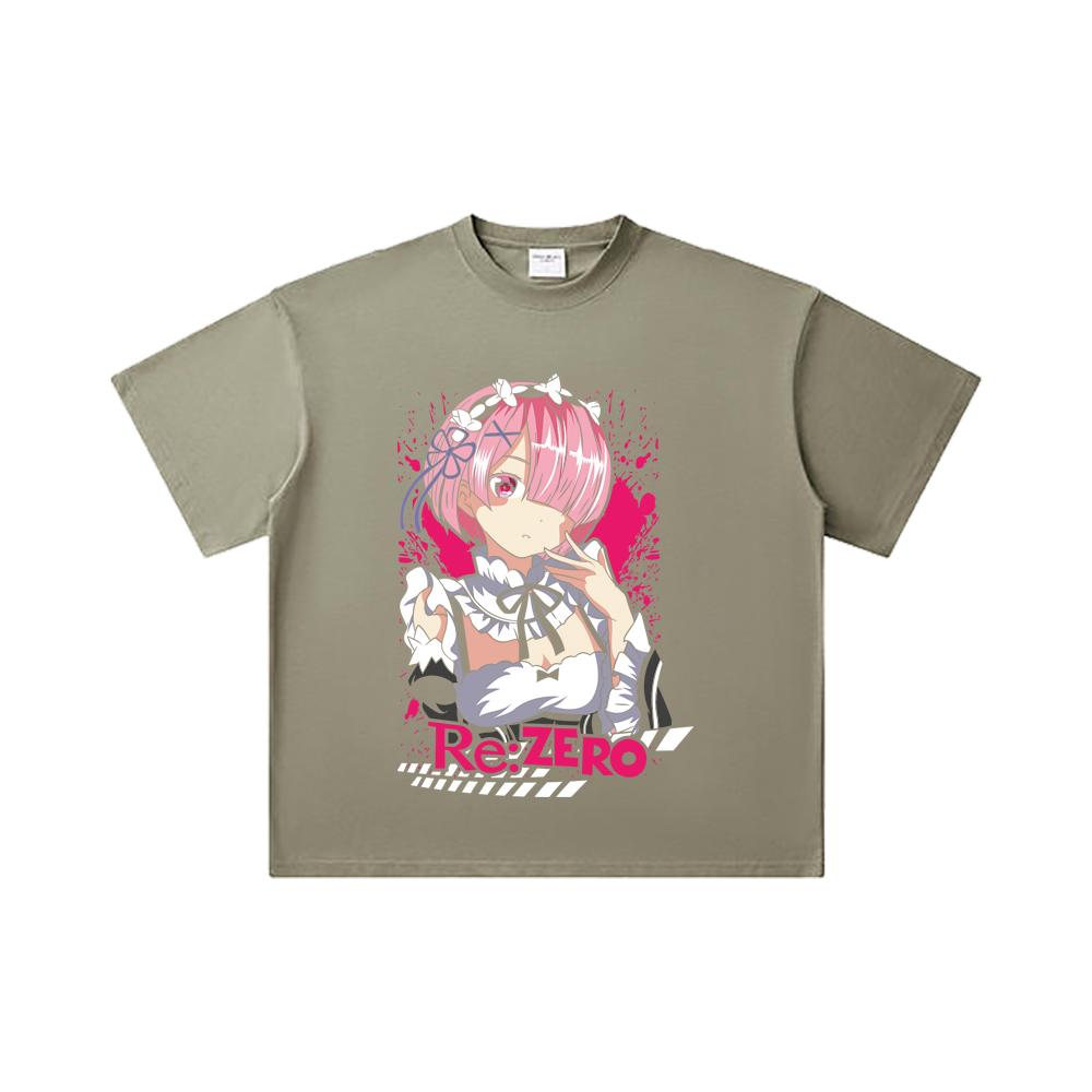 260 GSM Double Yarn 32 Count 100% Cotton ReZero V3 Ram Print Unisex Heavy Cotton T Shirt
