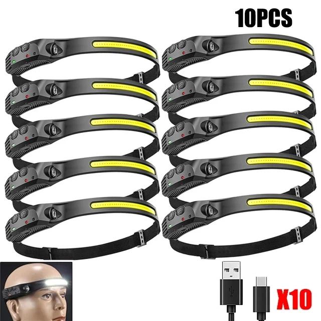 LED Headlamp Sensor Headlight USB Rechargeable Camping Search Light Head Flashlight With Built-in Battery Outdoor Work Light