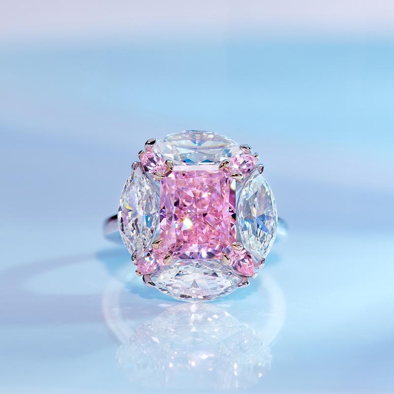 Korean Style Minimalist Pink Zircon Square Adjustable Ring for Women