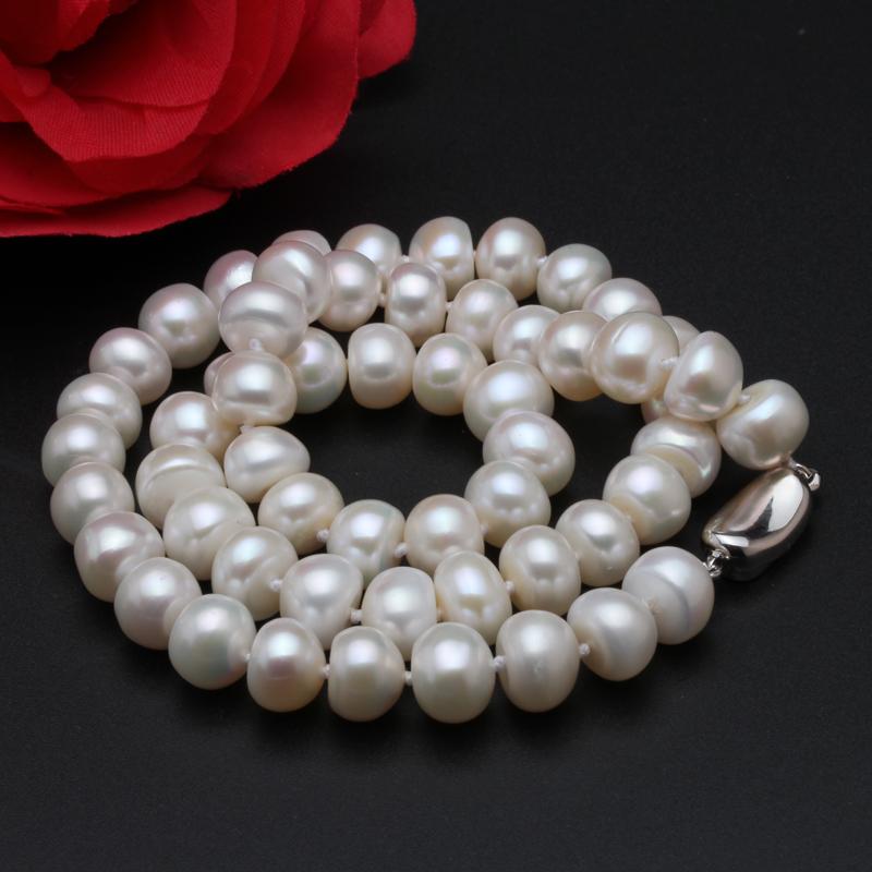 Genuine Natural Freshwater Pearl Necklace Women,Real Wedding White Pearl Necklaces Anniversary Gift In Box