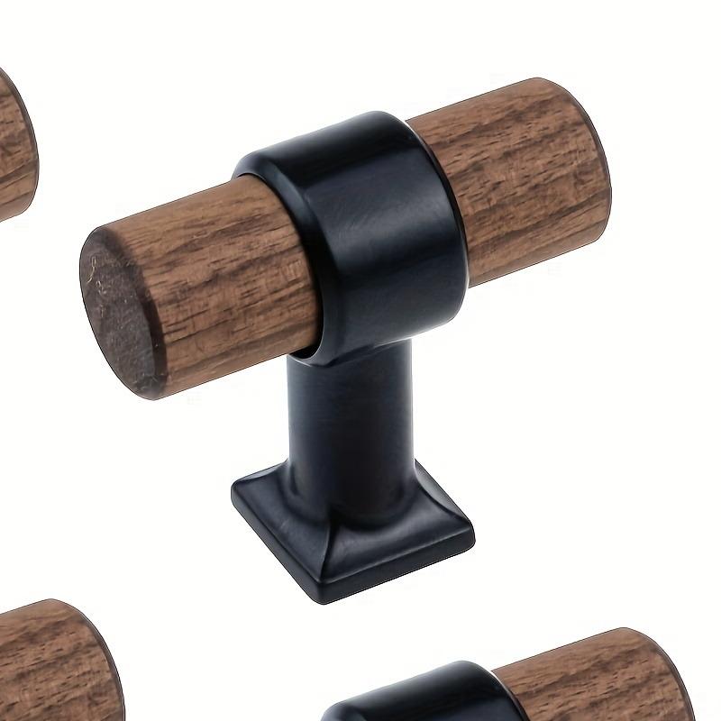 4pcs North American Black Walnut Color Furniture Handles Brass Door Pulls Solid Wooden Knobs T-Bar Kitchen Cabinet Wood Handle