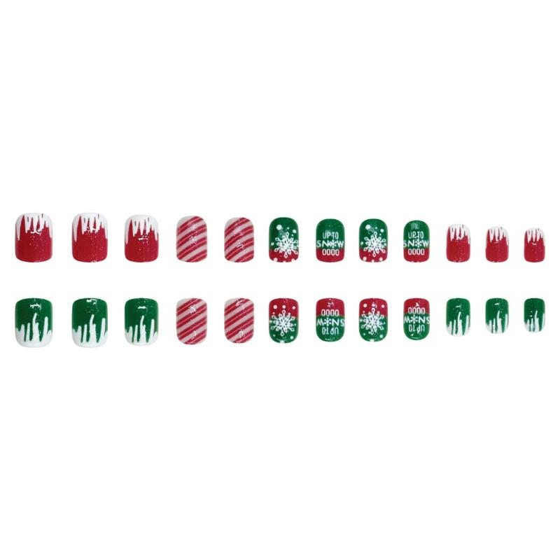 Glossy Winter Snowflake Christmas Snowflake False Nail For Holiday Gatherings Nail Art Quick Wear