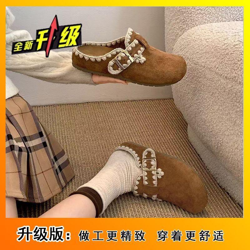One pedal bag head and half slippers, wearing Boken single shoes 2025 autumn new retro embroidered flat-soled Boken shoes women
