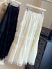 Women's High-Waist Ballet-Inspired Lace Midi Skirt, Slimming A-Line, Multi-Layered for Autumn.
