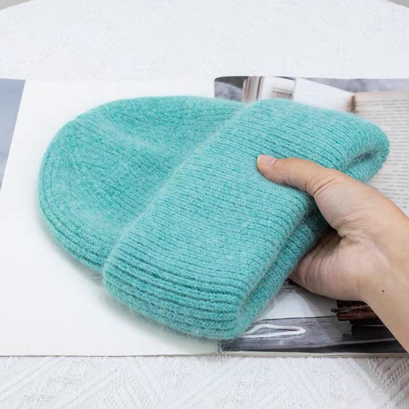 Japanese High-End Women's Rabbit Fur Knitted Beanie - Trendy Autumn/Winter Warm Hat