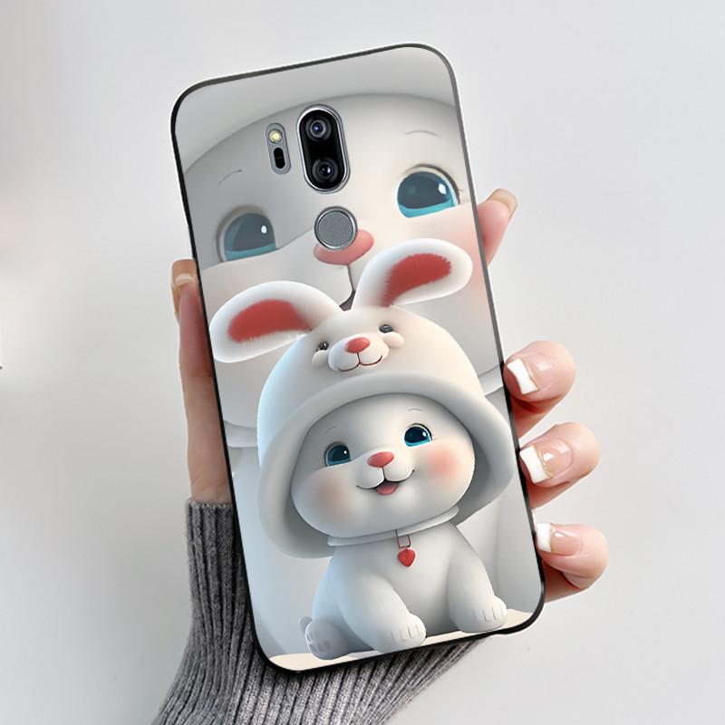Case For LG G7 ThinQ Casing G710EM Cute Love Rabbit Funny Cartoon Ultra Slim TPU Black Silicone Soft Case LG G7 Plus Phone Cover