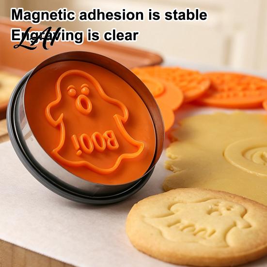DIY Fondant Embosser Tools 8pcs Halloween Magnetic Cookie Stamp Molds Pumpkin Ghost And Skeleton Patterns Cutters for Design Interchangeable