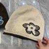 Ins Wool Drawstring Flower Soft Waxy Knitted Hat Men and Women Autumn and Winter Versatile Face Small Pile Hat Cold Hat