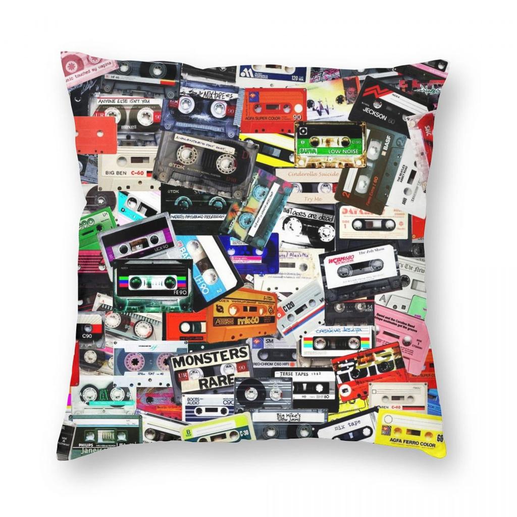 Cassette Tape Pillowcase Polyester Linen Velvet Creative Zip Decor Pillow Case Bed Cushion Cover