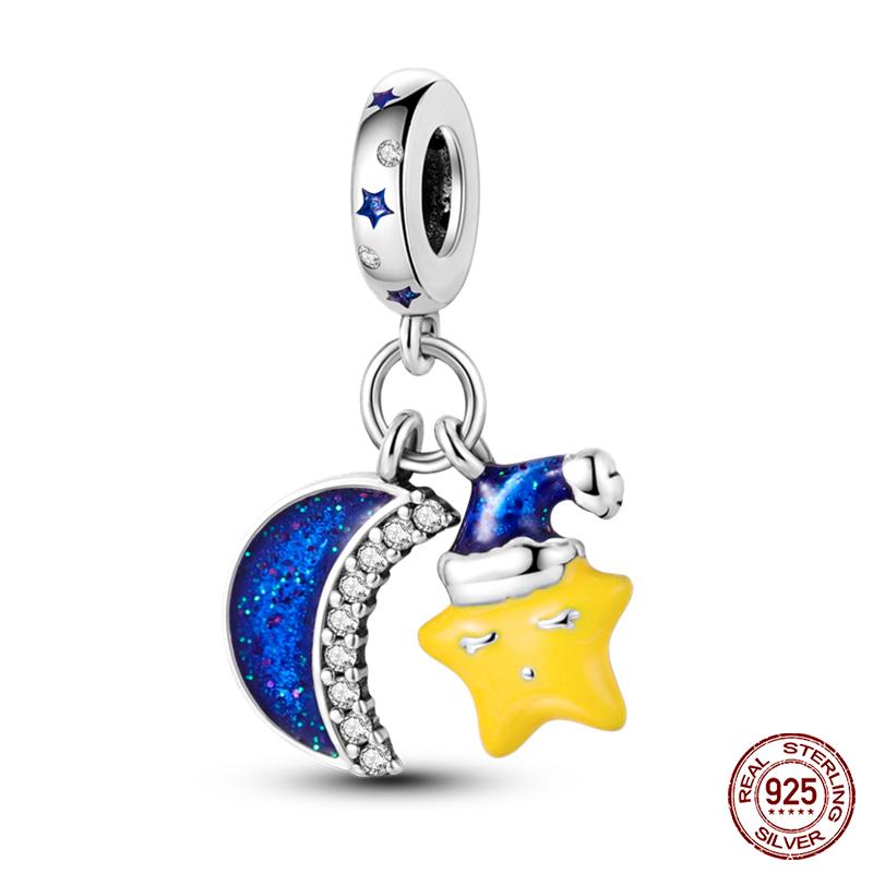 Fashion Copper Sparkling Zircon Star Moon Series Charms Beads Fit Qikaola Original Bracelets Diy Birthday Jewelry