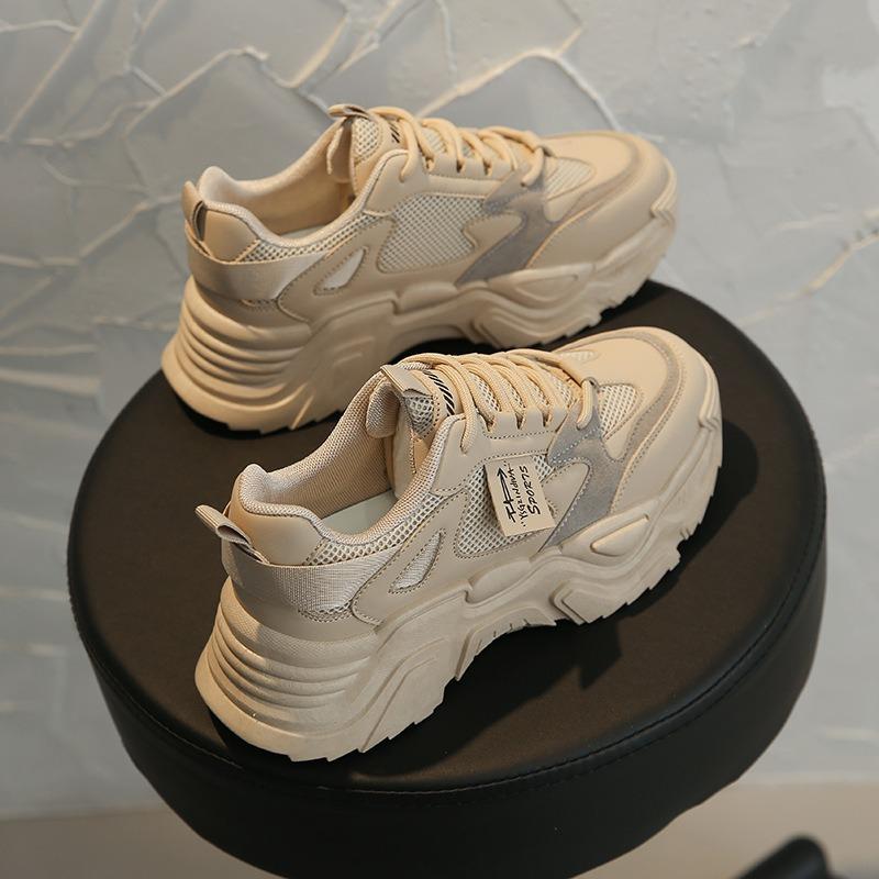 Chunky Fashion Women Casual Sport Shoes Outdoor Solid Comfortable Leather Vulcanized Shoes Popular Hot Sale Female Running Shoes