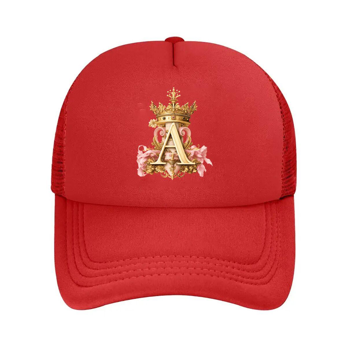 Royal Crown Letter A Floral Mesh Baseball Cap Hip Hop Adjustable