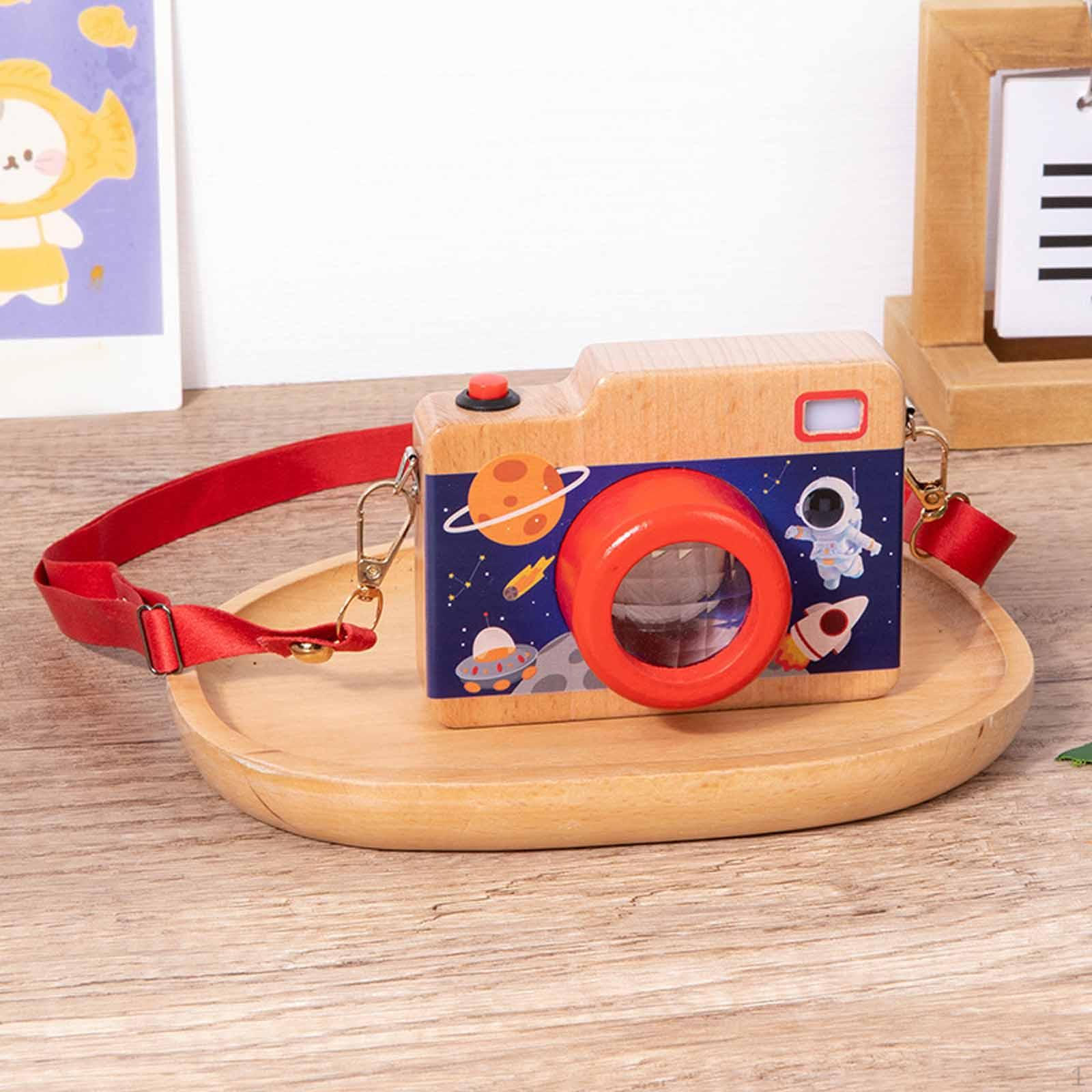 

Wooden Mini Pretend Camera Toy with Real Sounds and Light,Gift Kaleidoscope Lens Sensory for